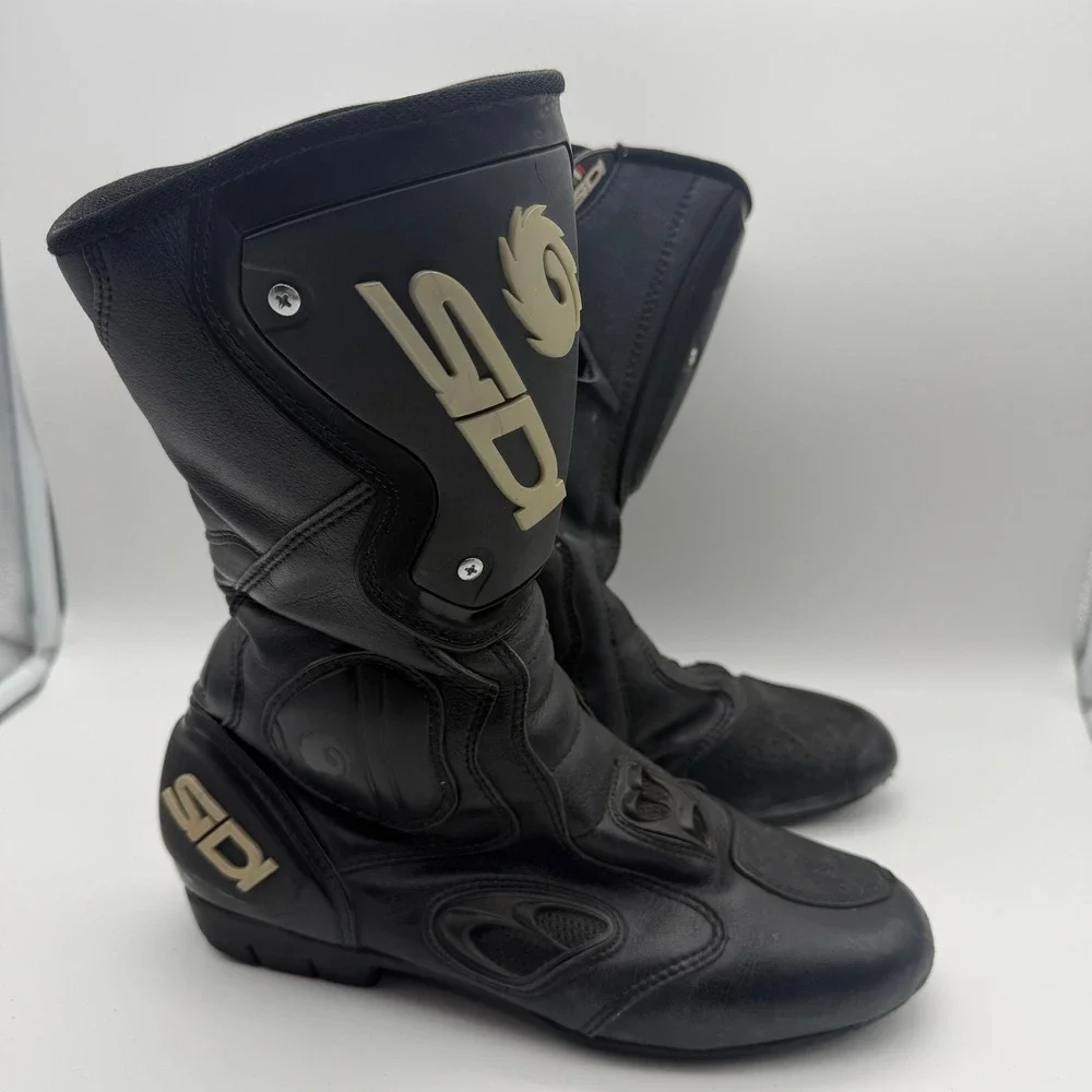 Sidi Motorcycle Boots Mens 8.5 Black Leather Racing Sport Bike Touring